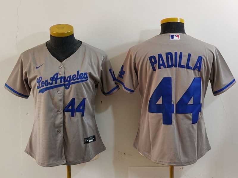 Women%27s Los Angeles Dodgers #44 Vicente Padilla Number Grey With los Cool Base Stitched Jerseys
